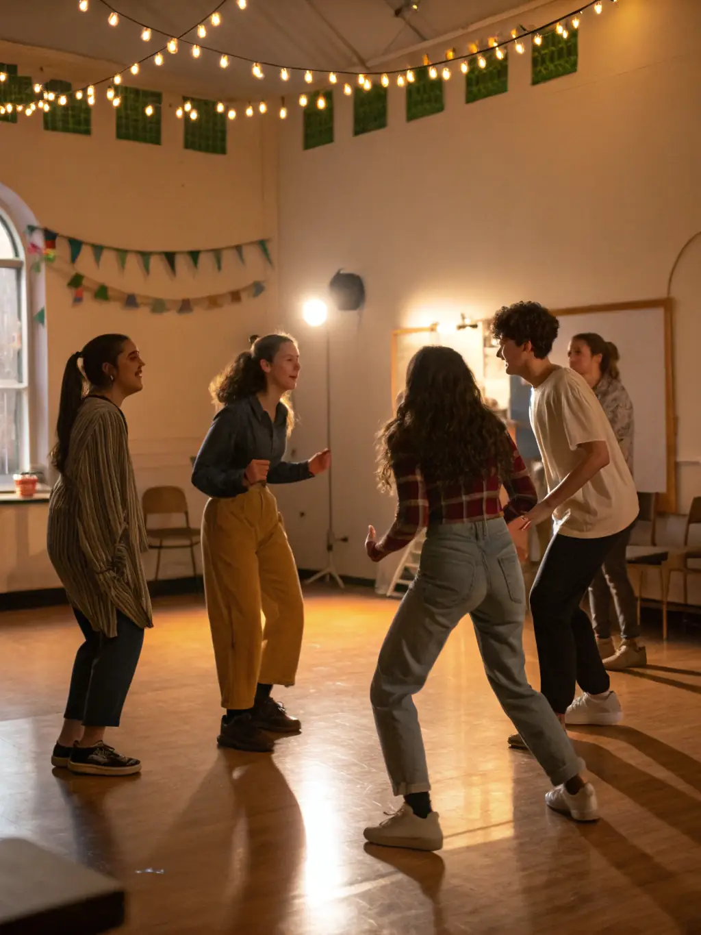 A dynamic image of participants actively engaged in an acting workshop, demonstrating the hands-on learning and skill development offered by CIE THEATRALE DU DELTA.